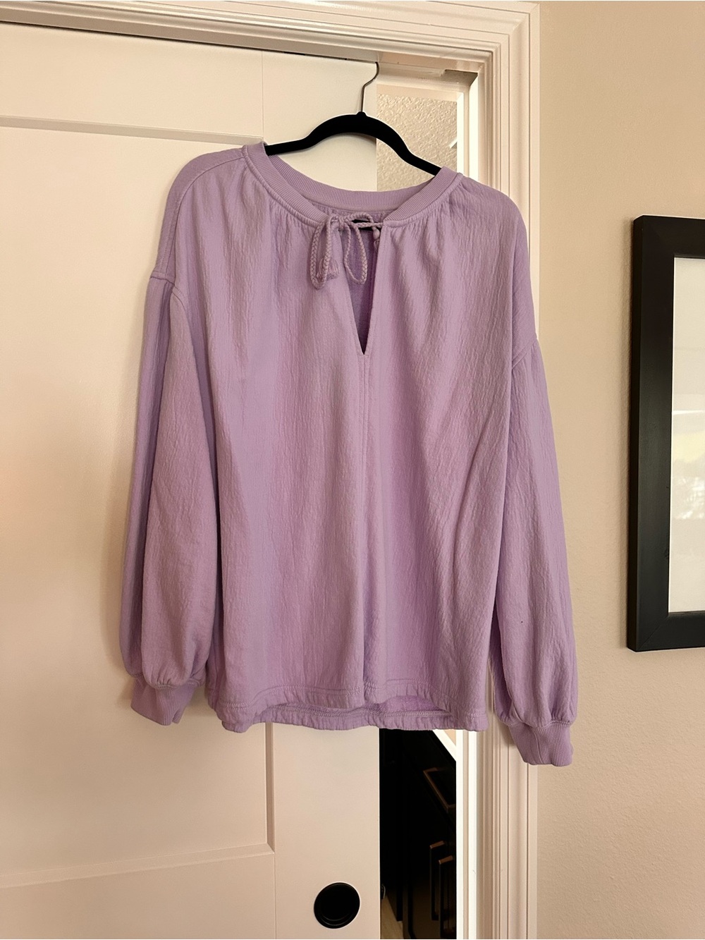 aerie Lavender Tie-Neck Balloon Sleeve Pullover